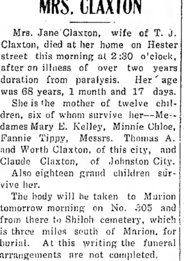 Obituary for Jane' Claxron CLAXTON (Aged 68)